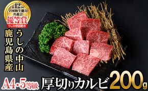 ＜A4・A5等級＞鹿児島県産黒毛和牛 うしの中山 焼き肉用厚切りカルビ 200g a0-383