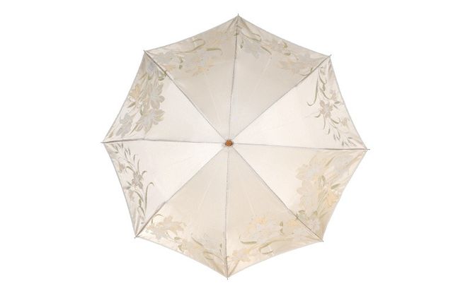 CB045【槙田商店】晴雨兼用折りたたみ傘　絵おり　百合　ベージュ