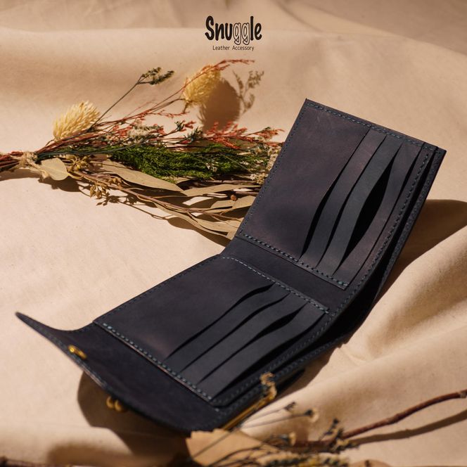 【4色展開】がま口ミドルウォレット　革小物　ハンドメイド　手縫い　一点物　財布　スナッグルレザー