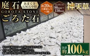 【5個口】庭石、ごろた石 あまくさ石灰石中粒（90mm～150mm） 約20kg土嚢袋入り 合計約100kg 天草石 中粒 石灰石 ホワイト 白 石 天然石 庭 熊本県 上天草市