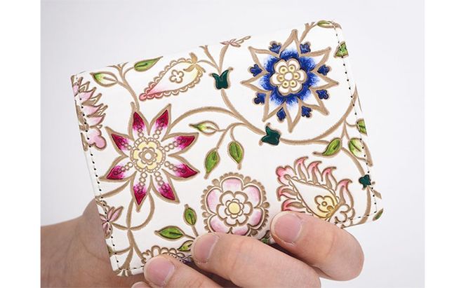 【文庫屋大関】箱まち小銭入れ　花更紗【皮革工芸品】 ファッション小物 財布 民芸品 