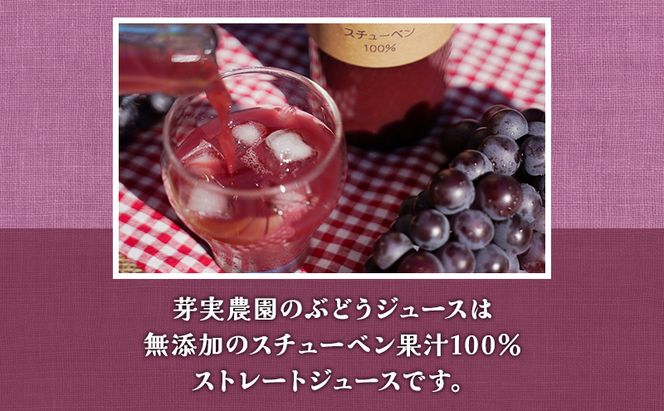芽実農園のぶどうジュース（スチューベン100％）720ml×6本 青森県鶴田町産スチューベン使用 果汁飲料 安心安全 無添加 果汁100％ストレートジュース 糖度20度以上 濃厚 