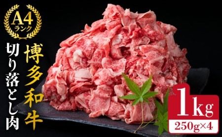 [贅沢A4〜A5ランク] 博多和牛 切り落とし 小分けパック 1kg (250g×4P) 切り落し[糸島][糸島ミートデリ工房] [ACA188] 和牛 牛肉 牛丼 BBQ すき焼き 焼きしゃぶ 肉じゃが 小分け パック 国産