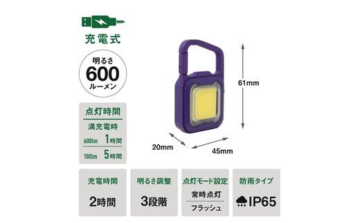 musashi COB-WL010PU 充電式スーパーフラッシュライト6W[パープル]《 ムサシ 充電式 LED スーパーフラッシュライト ライト 防水 アウトドア 防犯 災害 》【2400O10817_04】