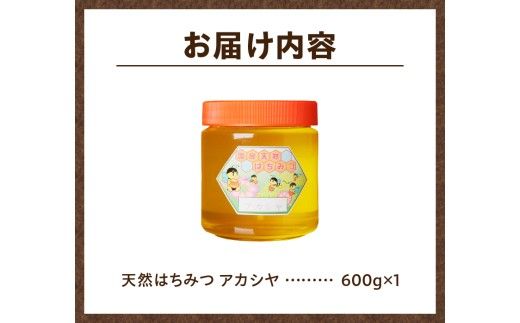 【北海道滝川産】高見養蜂場の純粋はちみつ(アカシヤ600g×1本)｜国産 日本製 天然 無添加 純粋 非加熱 生はちみつ ミツバチ ハニー 栄養 健康 美容 ビタミン ミネラル 抗生物質 プロポリス アミノ酸 濃厚 ギフト 贈答