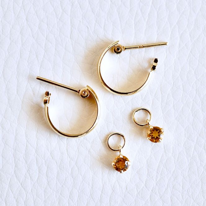 K18(18金) イエローゴールド 2WAY ピアス 地金 シトリン フープピアス(直径10mm) 保証書付 SMK-5249 SWAD099-cit