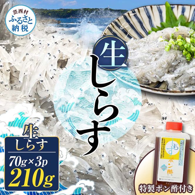 生しらす 70g×3P 特製ぽん酢 1本 シラス 小分け とれたて 国産 しらす丼 海鮮丼 ごはん ご飯 おかず 離乳食 お取り寄せ 美味しい 冷凍 配送 高知県