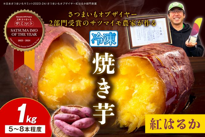 日本一！さつまいもオブザイヤー2部門受賞のサツマイモ農家が作る「紅はるか」の冷凍焼き芋1kg（5～8本程度） さつまいも 薩摩芋 焼き芋 ヤキイモ 国産 ふるさと納税 やきいも ふるさと納税 焼き芋　TF00066