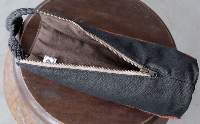 ヤシラミ花織 ワインバッグ 格子モダン (焦茶・濃オレンジ系織物) ボトルバッグ ワインケース ワインクーラー 保冷 おしゃれ 沖縄市 / FABRIC SHOP MINAMI[BCCS003-02]