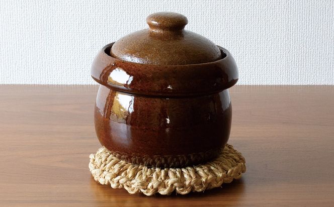 【萬古焼（ばんこやき）】きのこごはん鍋　アメ釉 2合