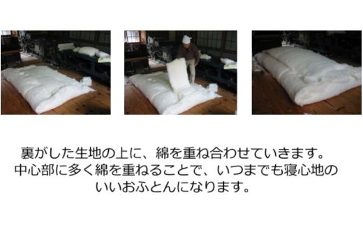 綿わた掛けふとん　シングルロング　ふとん職人の手作り掛けふとん　側生地：ブルー【mrst0004-2】