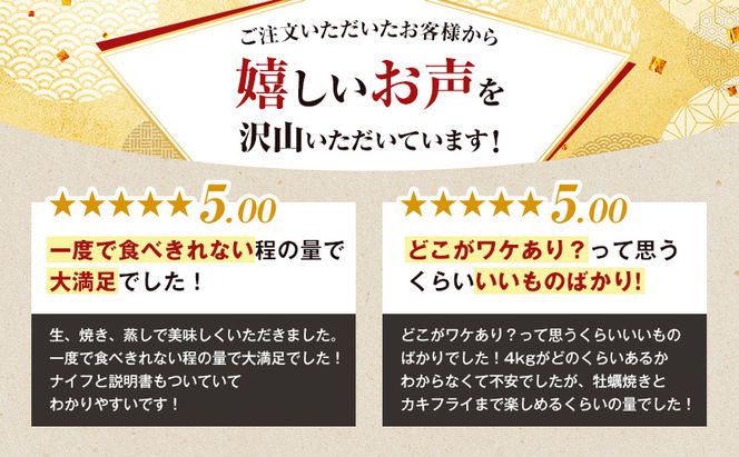 4月発送【他月は別ページ】訳あり 牡蠣 北海道厚岸産 殻付カキ 約4kg (25から50個) カキナイフ付 生食 生牡蠣 貝付き牡蠣 貝 海鮮 魚介類 殻付き牡蠣 マルえもん