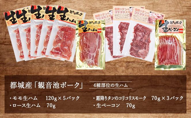 「観音池ポーク」4種部位の生ハム950gセット_MJ-1505