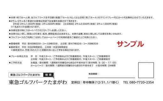 東急ゴルフパークたまがわ　利用チケット【平日廻り放題または土日祝1周（7ホール）】