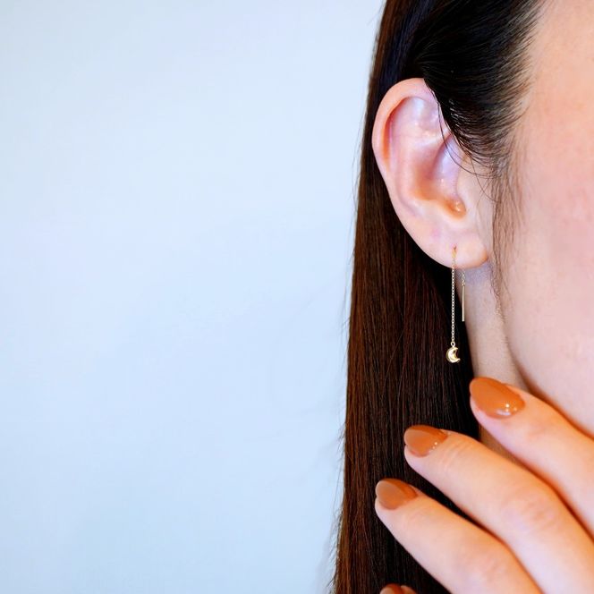 K18(18金) イエローゴールド 地金　月 三日月 ムーン チェーン ピアス 保証書付 SMK-5251 242-023-b