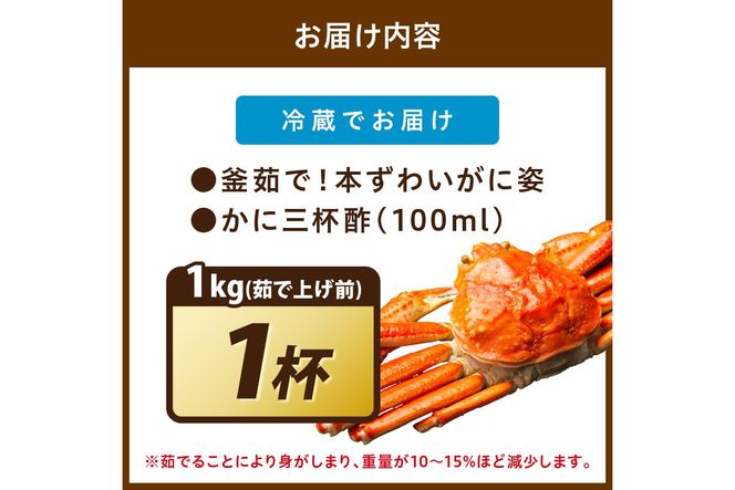 【大好評！カニ酢付き】訳あり！釜茹で！特大本ずわいがに姿 1kg×1杯　YK00484