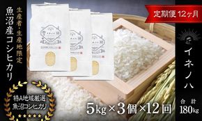 ＜定期便・全12回＞【令和7年産】魚沼産コシヒカリ「イネノハ 」精米(5kg×3)×12回 お米 白米 ご飯 産地直送 ミネラル 栄養分 こだわり 人気 新鮮 