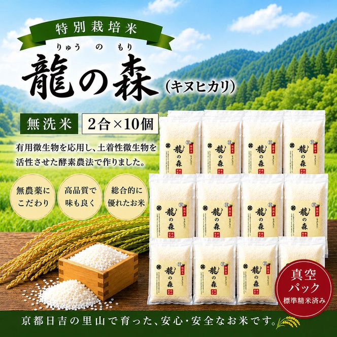 特別栽培米 「 龍の森 」( キヌヒカリ )　300g×10パック お米 きぬひかり 無洗米 真空パックでお届け 米 コメ 精米 無洗米 白米 ごはん 白飯 京都府 南丹市