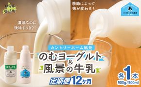 【定期12ヶ月】のむヨーグルト900g 風景の牛乳900ml 各1本 SKB094