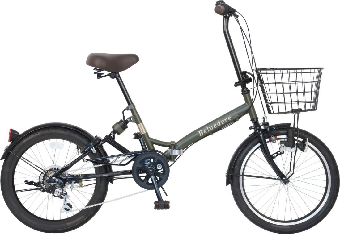 パンクしない折り畳み自転車20インチ6段変速Rサス付 カーキ -[G515-2]