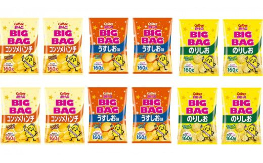 【 カルビー 3ヶ月 定期便 】 ポテトチップス BIGBAG 3種 各4袋 セット うすしお のりしお コンソメパンチポテチ お菓子 おかし 大量 スナック おつまみ ジャガイモ じゃがいも まとめ買い 数量限定 [DA012us]