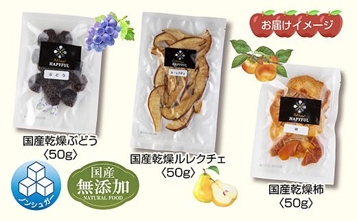 ドライフルーツ 3種(ぶどう ルレクチェ 柿)／ブドウ 葡萄 レーズン 干しぶどう 梨 カキ 無添加 砂糖不使用 国産 フルーツ 果物 保存食 ダイエット ギフト お取り寄せ はぴふる 新潟県 十日町市 