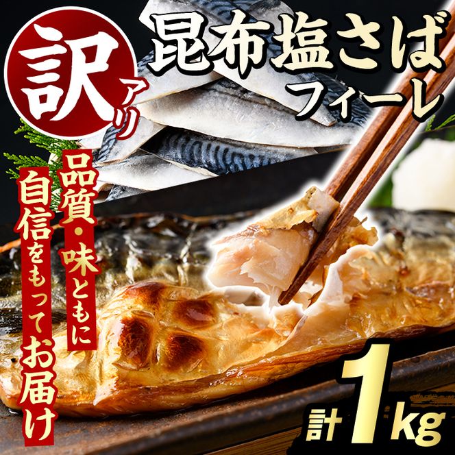 訳あり！昆布塩さばフィーレ(計1kg) サバ 鯖 おかず おつまみ 惣菜 焼き魚 フィレ 昆布 ご家庭用 リピート 小分け チャック付き袋 【グローバルフーズ】akn061-61