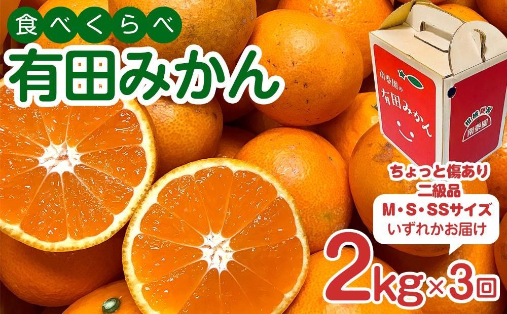 定期便 ちょっと 傷あり 2kg × 3回 コース 有田みかん 食べくらべ 3種 全3回 南泰園 みかん