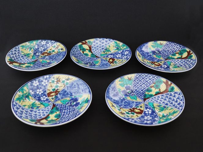 九谷焼　5.5号皿揃　吉田屋松竹梅 （5枚セット）a01 食器 キッチン雑貨 キッチンアイテム 雑貨 小物 お皿 丸皿 食卓 テーブルコーディネート 