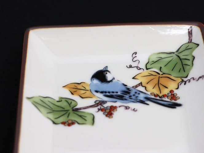 九谷焼　3号皿揃　ぶどうに鳥 （5枚セット）a01 食器 キッチン雑貨 キッチンアイテム 雑貨 小物 お皿 角皿 食卓 テーブルコーディネート 