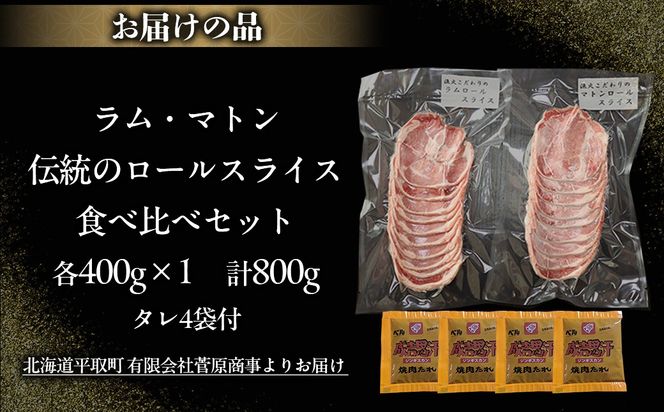 北海道民が愛するソウルフード！『ラム』・『マトン』伝統のロールスライス食べ比べセット 各400g×1　計800g 35mlタレ4袋付き BRTI026