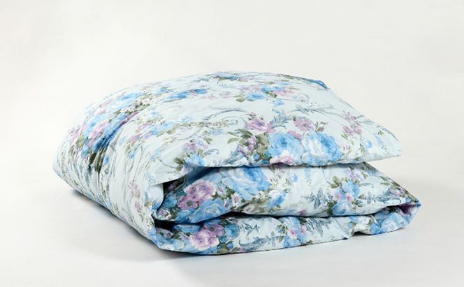 【春夏用】洗える羽毛肌掛け布団シングルダウン90％0.3kgダウンケット洗濯できる花柄ブルー日本製 寝具 軽量 抗菌 消臭 