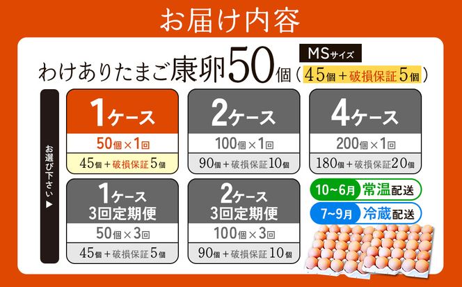 わけありたまご 康卵 MSサイズ 50個（45個 + 割れ保証 5個）卵 霧島山麓育ち こだわり卵 たまご 玉子 卵焼き 玉子焼き たまご焼き 鶏卵 たまごかけ 送料無料