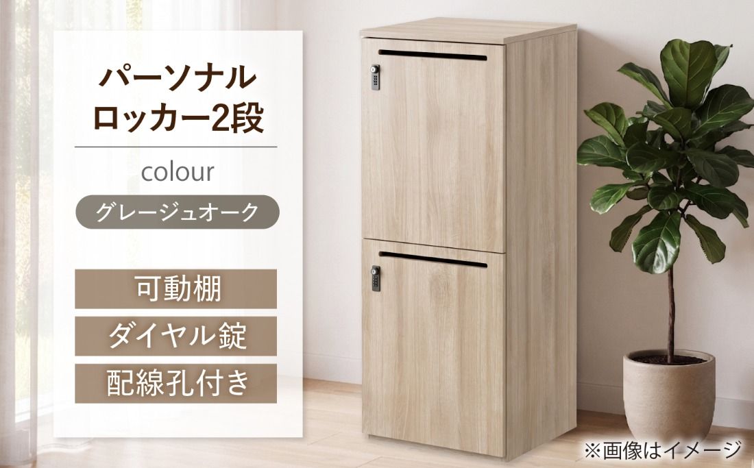 [2段/グレージュオーク] パーソナルロッカー 2段 RGP4545-2 グレージュオーク色 ロッカー 収納 木製 愛西市 / タック株式会社[AEAH028-1]