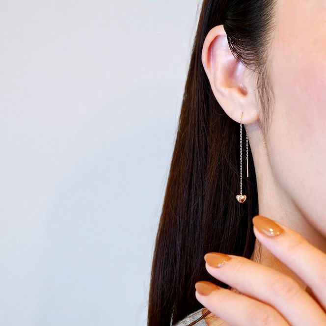 K18PG(18金) ローズゴールド 地金 ハート チェーン ピアス シンプル 保証書付 KO-0066 242-026-c