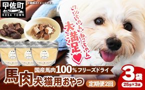 【定期便2回】 馬肉100％ 犬猫用おやつ 25g×3袋 - フリーズドライ ペット 小分け 常温 馬肉 栄養豊富 健康 ペット用 おやつ 熊本県 甲佐町