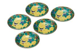 九谷焼　3.2号皿揃　吉田屋椿に鳥 （5枚セット）a01 工芸品 
