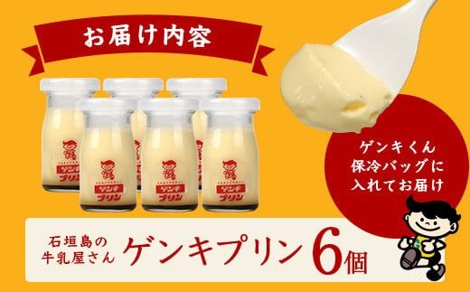 ゲンキプリン 6個 【プレーン 八重山ゲンキ乳業 お土産 観光 ゲンキくん ゲンキみるく 石垣島の牛乳屋さんのプリン】OP-1【島外不出のゲンキくん製品が返礼品に!!】【大人気の「ゲンキくん保冷バッグ」もお届け】