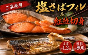 【全3回】大人気！ ご家庭用 塩さばフィレ＆紅鮭切身セットをたっぷりお届け定期便 / さば サバ 鯖 フィレ 鮭 サケ 切り身 切身 魚 海鮮 焼き魚 おかず 定期便【tkb356】