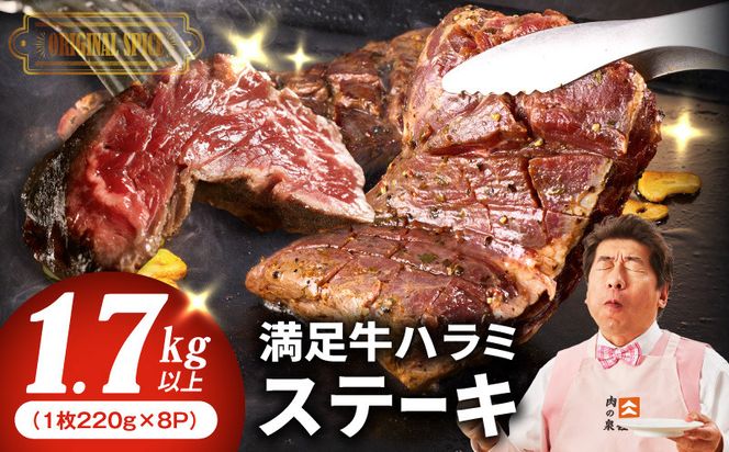 099H4192 【満足牛ハラミステーキ】オリジナルスパイス仕込み 1枚220g×8P 合計1.76kg 【味付け ハラミ ステーキ 小分け 焼くだけ 簡単調理 BBQ 牛肉 普段使い】