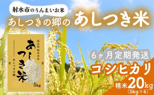 【6ヶ月定期便】【射水市】【環境保全型農業】【スマート農業】【射水の美味しいお米】あしつきの郷のあしつき米 R8年度産 コシヒカリ 20kg（5kg×4）【精米】※2026年9月～発送