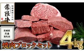 【 常陸牛 】 焼肉 ブロック セット 4kg ( 茨城県共通返礼品 ) 国産 焼き肉 サーロイン カルビ バラ バーベキュー BBQ お肉 ブランド牛[BM050us]