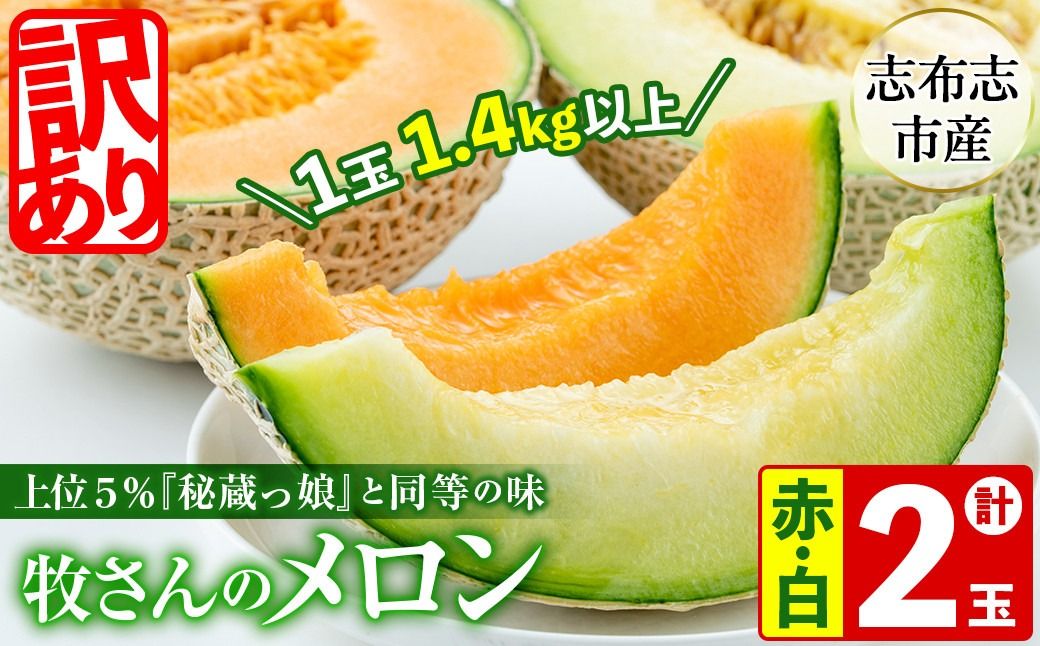 [冬限定・数量限定]牧さんの訳ありメロン 赤玉・白玉 計2玉(赤肉・青肉 各1玉) b0-104-w