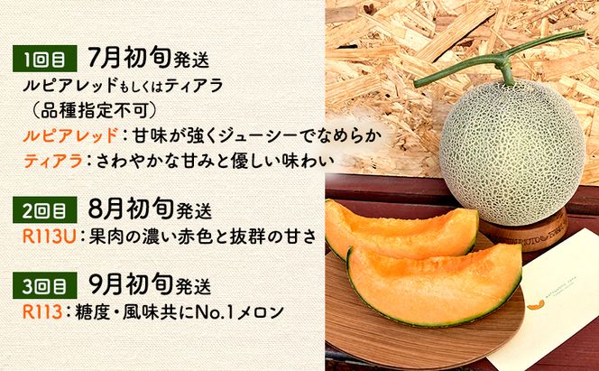 【2026年7～9月連続お届け】メロン 好き必見！ ふらの 赤肉 メロン3種 贅沢 定期便 北海道 富良野市 食べ比べ  (松本農園) メロン フルーツ 果物 新鮮 甘い 贈り物 ギフト 道産 ジューシー おやつ ふらの ブランド 夏 