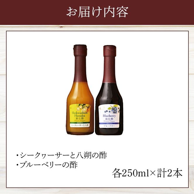 酢 オークスハート 飲む酢 デザートビネガー 詰合せ 2本 セット (各 250ml) フルーツビネガー 果実酢 ブルーベリー シークヮーサーと八朔 内堀醸造 438