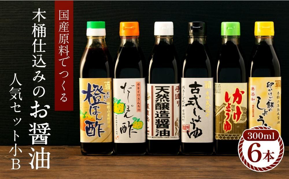 国産原料でつくる木桶仕込みのお醤油 人気セット小B 300ml 6本 カネイワ醤油本店