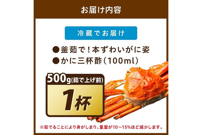 【大好評！カニ酢付き】訳あり！釜茹で！本ずわいがに姿 500g×1杯　YK00439