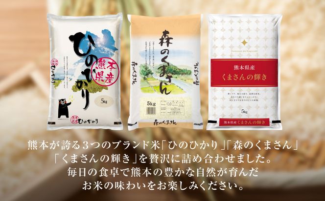 【令和7年産】 熊本県産 食べ比べセット (ひのひかり・森のくまさん・くまさんの輝き) 合計15kg (5kg×3袋) 米 お米 精米 白米 ごはん ご飯 熊本