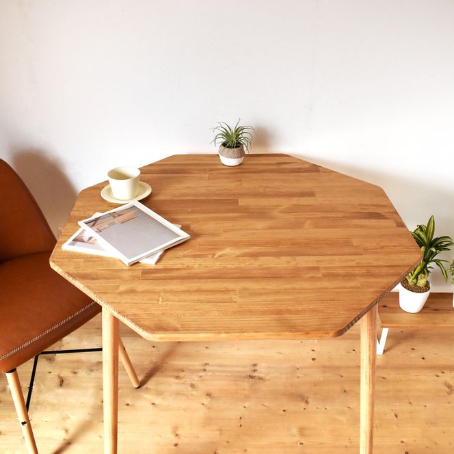 [木脚] 天然木のダイニングテーブル (ハチカク) W90×D90×H72cm｜オイル・ウレタン仕上げ 組立簡単 工具不要 [2430]