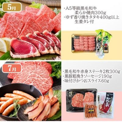 定期便(1年で6回)枕崎お楽しみ便(黒毛和牛・黒豚・かつおetc) GG-6002 【1166744】